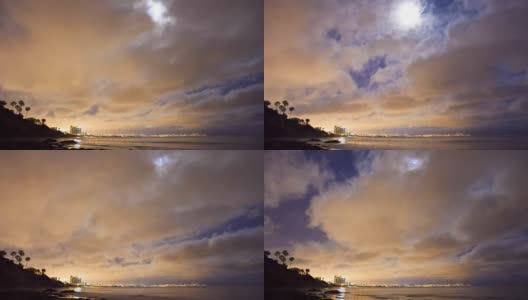 海滩上的满月和云彩高清在线视频素材下载