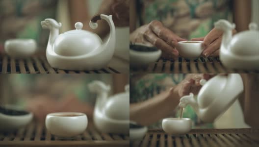 传统的喝茶。传统茶道的工艺准备高清在线视频素材下载