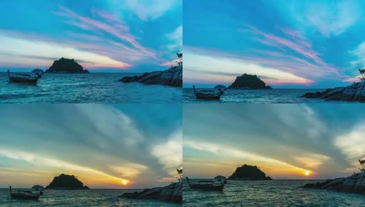 大海和日出在日出海滩，里皮岛，泰国，时间流逝视频高清在线视频素材下载