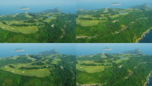 鸟瞰图香港海岸高尔夫球场高清在线视频素材下载