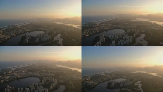 在巴西里约热内卢的日落时分，飞越巴拉·达·蒂茹卡上空高清在线视频素材下载