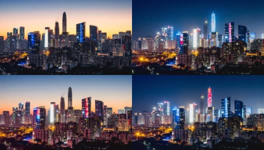 深圳市区天际线从黄昏到夜晚/4K时间流逝高清在线视频素材下载