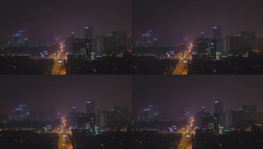 夜景时间照亮成都市中心交通街道航拍4k中国全景图高清在线视频素材下载