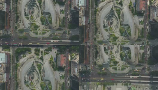 晴天雾霾广州市中心著名商场交通街道高空俯视图4k中国高清在线视频素材下载