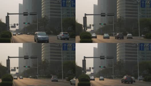 日落时分青岛市市中心交通街道慢镜头全景4k中国高清在线视频素材下载