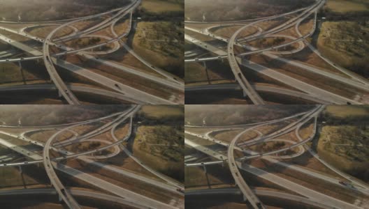 美国密苏里州中西部空中立交桥交通视图，公路运输4K无人机视频系列高清在线视频素材下载