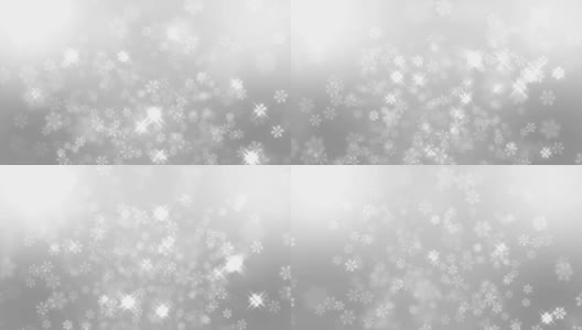 雪花飘落与火花灯光在蓝色背景，圣诞背景高清在线视频素材下载