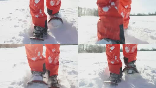 4K超高清视频的人雪鞋在新粉雪高清在线视频素材下载