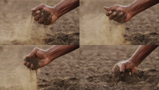 农民检查土壤是否适合有机耕作高清在线视频素材下载