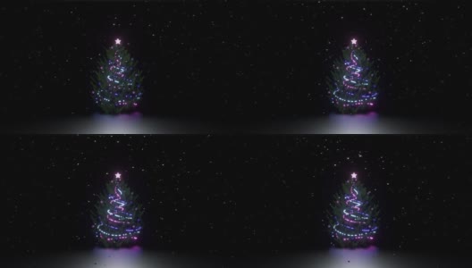 圣诞树和飘落的雪高清在线视频素材下载