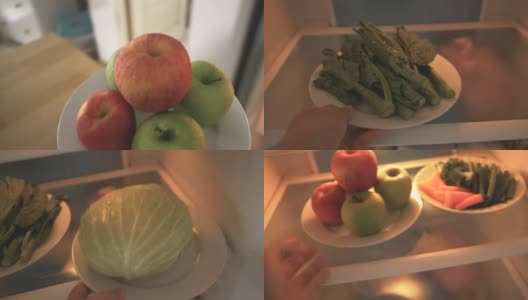 Fruits and vegetables in the refrigerator.高清在线视频素材下载