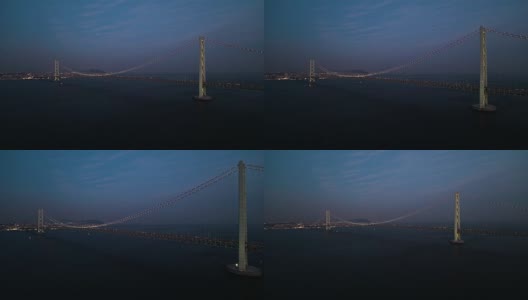 鸟瞰图-日落后明石海峡大桥全景放大高清在线视频素材下载