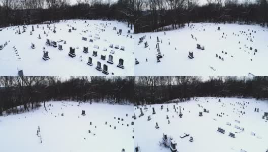 向前空中冬季Flyover墓地墓碑高清在线视频素材下载