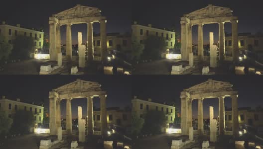 夜间雅典的罗马广场高清在线视频素材下载