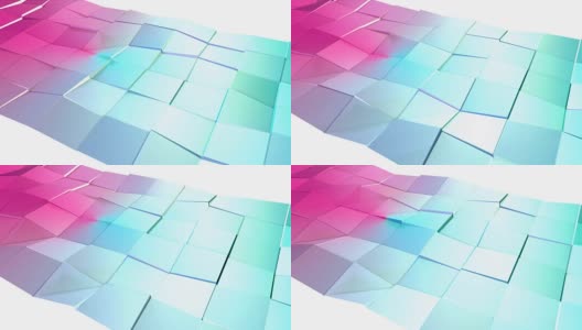 抽象简单的蓝粉色低聚三维表面作为转换环境。软几何低多边形运动背景移动纯蓝粉色多边形。4K全高清无缝循环背景高清在线视频素材下载