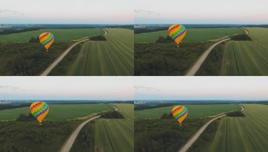 在田野上空的热气球高清在线视频素材下载