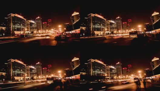 北京,China-Sept。2014年29日晚上，中国北京国贸CBD附近的长安街公交车等交通高清在线视频素材下载