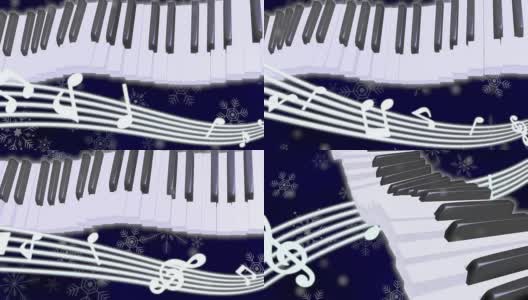 钢琴音符雪环波暗背景高清在线视频素材下载