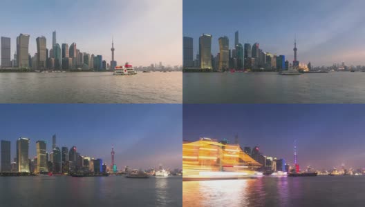 4K时间流逝(白天到晚上)-上海城市天际线和城市景观在日落高清在线视频素材下载