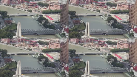 上海-:几座桥横跨一条河，上海，中国高清在线视频素材下载
