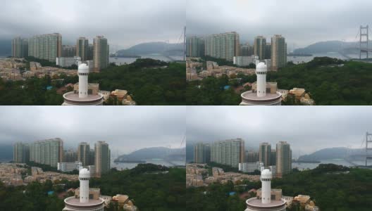 从四轴飞行器上俯瞰马湾青马桥的高层及低层住宅综合体高清在线视频素材下载