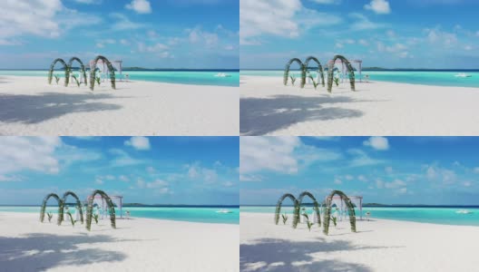 马尔代夫热带海滩和海洋的婚礼拱门高清在线视频素材下载