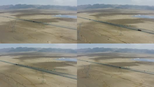 戈壁沙漠传输塔鸟瞰图高清在线视频素材下载