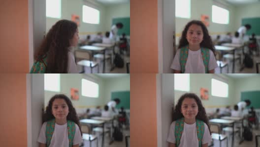 一个快乐的女学生在学校的肖像高清在线视频素材下载