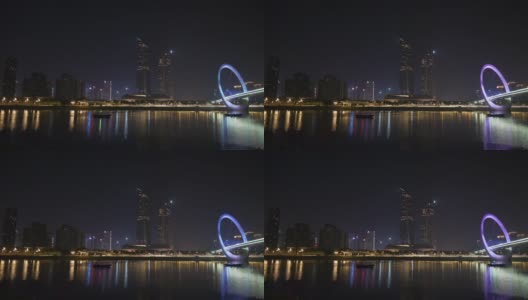 夜光时分，照亮了南京市内著名的国际青年文化中心人行天桥全景4k中国高清在线视频素材下载