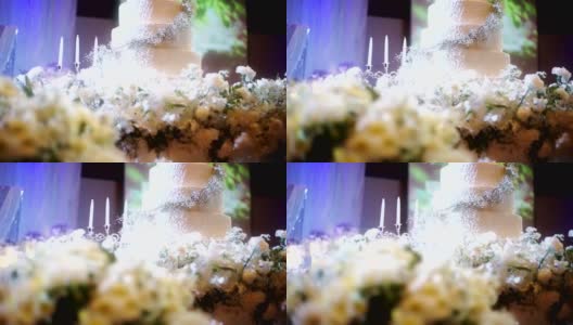 优雅的婚礼蛋糕装饰鲜花。高清在线视频素材下载