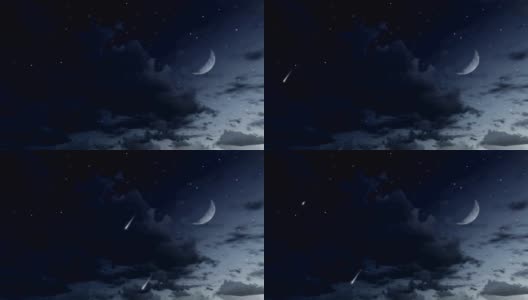陨星在夜空与半月形的cinemagraph循环高清在线视频素材下载