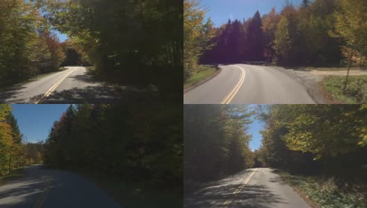 POV LENS FLARE:在阳光明媚的秋日里，驾车穿越美丽多彩的森林高清在线视频素材下载