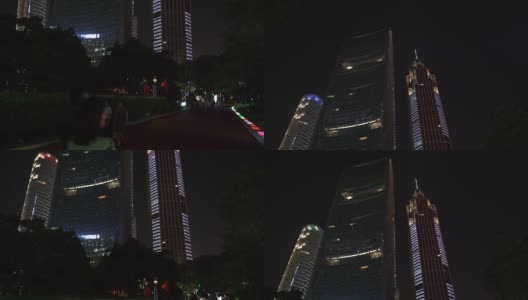 夜间广州市市中心拥挤的公园步行路全景4k高清在线视频素材下载