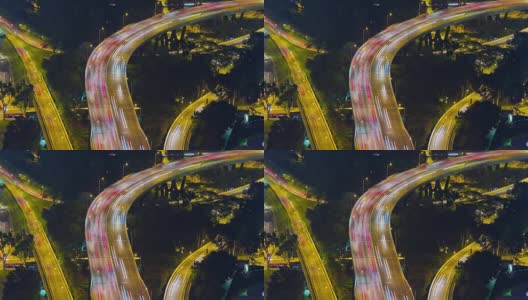 夜晚照亮新加坡交通街道桥屋顶观看4k时间流逝高清在线视频素材下载