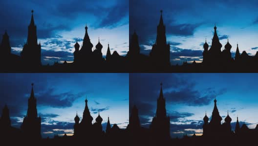美丽的日落在莫斯科历史中心红场和克里姆林宫塔的剪影高清在线视频素材下载