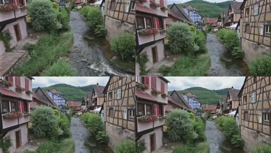 电影倾斜:行人拥挤的Kaysersberg村城市景观阿尔萨斯法国阿尔萨斯高清在线视频素材下载