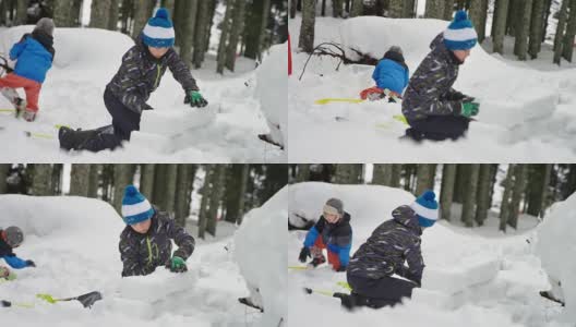 两个孩子在外面玩雪高清在线视频素材下载