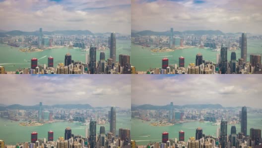香港城市景观日光维多利亚港山顶视角全景4k时间推移高清在线视频素材下载