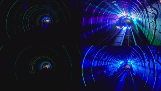 外滩观光隧道的穿梭列车。中国上海的地铁列车。黄浦江下的灯光隧道是上海五大旅游景点之一高清在线视频素材下载