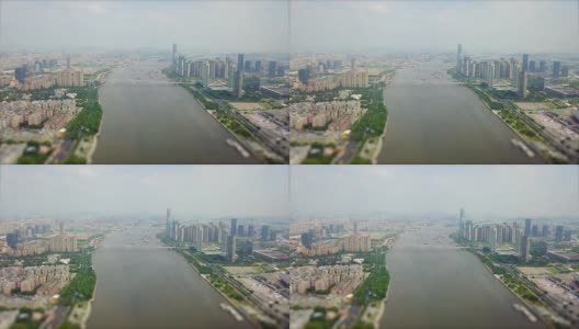 广州会展中心珠江交通航拍全景倾斜4k中国高清在线视频素材下载
