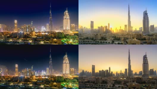 黄昏的迪拜天际线，时光流逝高清在线视频素材下载