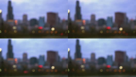 模糊抽象的背景芝加哥城市景观办公室天际线摩天大楼高清在线视频素材下载