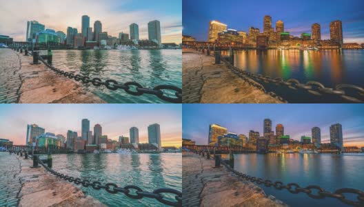 波士顿海港城市景观的时间流逝从范码头公园在马萨诸塞州，美国高清在线视频素材下载