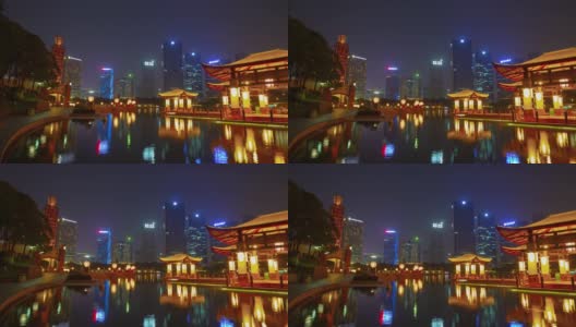 夜间时间照明佛山市著名滨江公园广场全景时间跨度4k中国高清在线视频素材下载