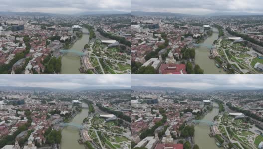 格鲁吉亚第比利斯，无人机俯瞰历史古城上空高清在线视频素材下载