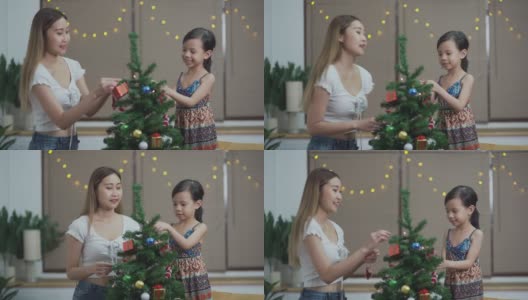 亚洲家庭装饰圣诞树高清在线视频素材下载