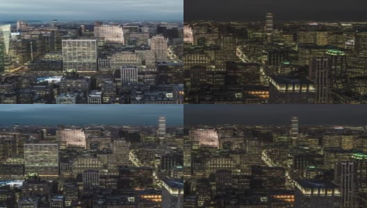 T/L鸟瞰图曼哈顿天际线，从黄昏到夜晚/纽约高清在线视频素材下载