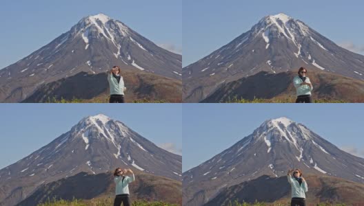 徒步旅行和生态旅游的女人在阿夫基山自拍高清在线视频素材下载