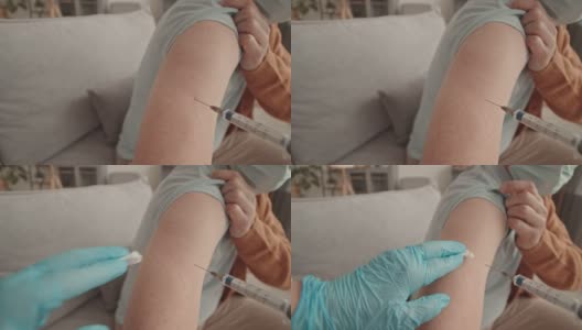 接种疫苗后，手臂上拿着棉花高清在线视频素材下载