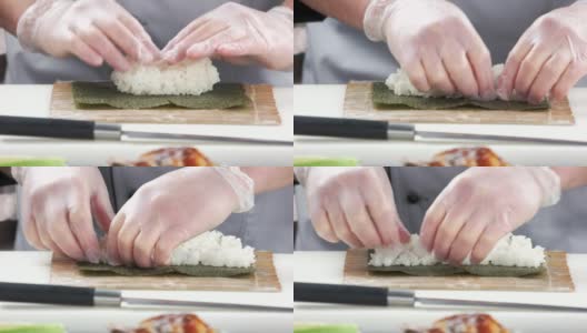 近距离制作寿司的手。高清在线视频素材下载